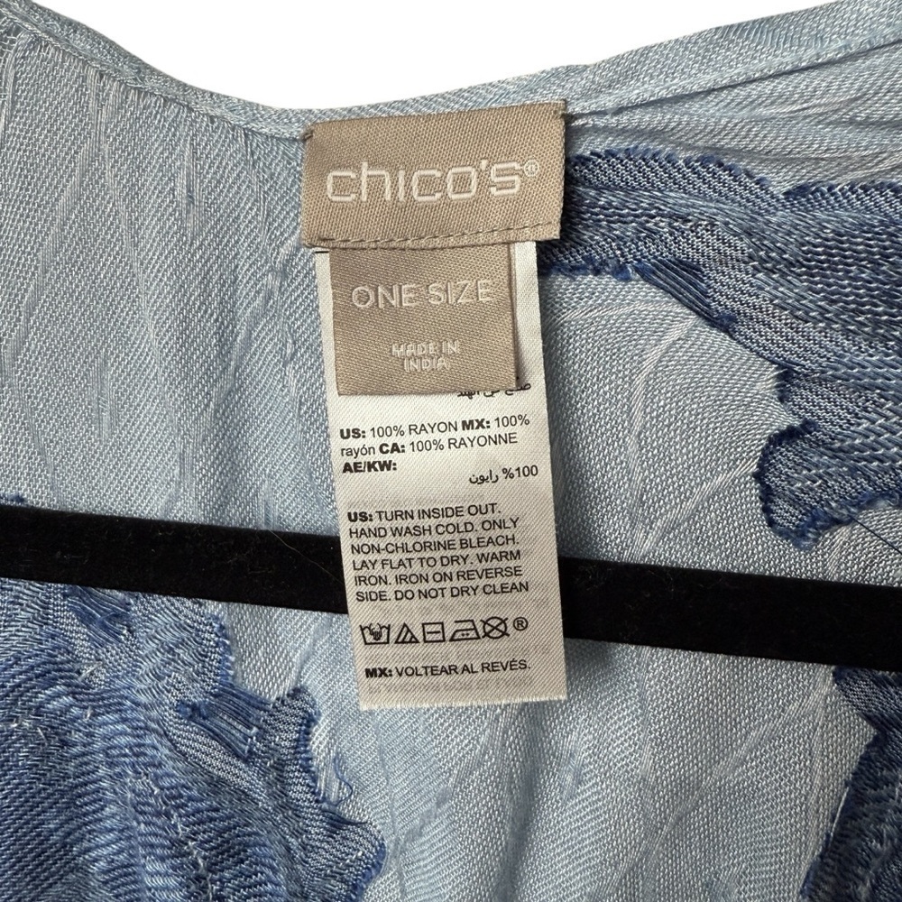 Chico's One Size Kimono Blue Open Cardigan 3/4 Sleeves Embroidered Beaded Sequin - Picture 4 of 10